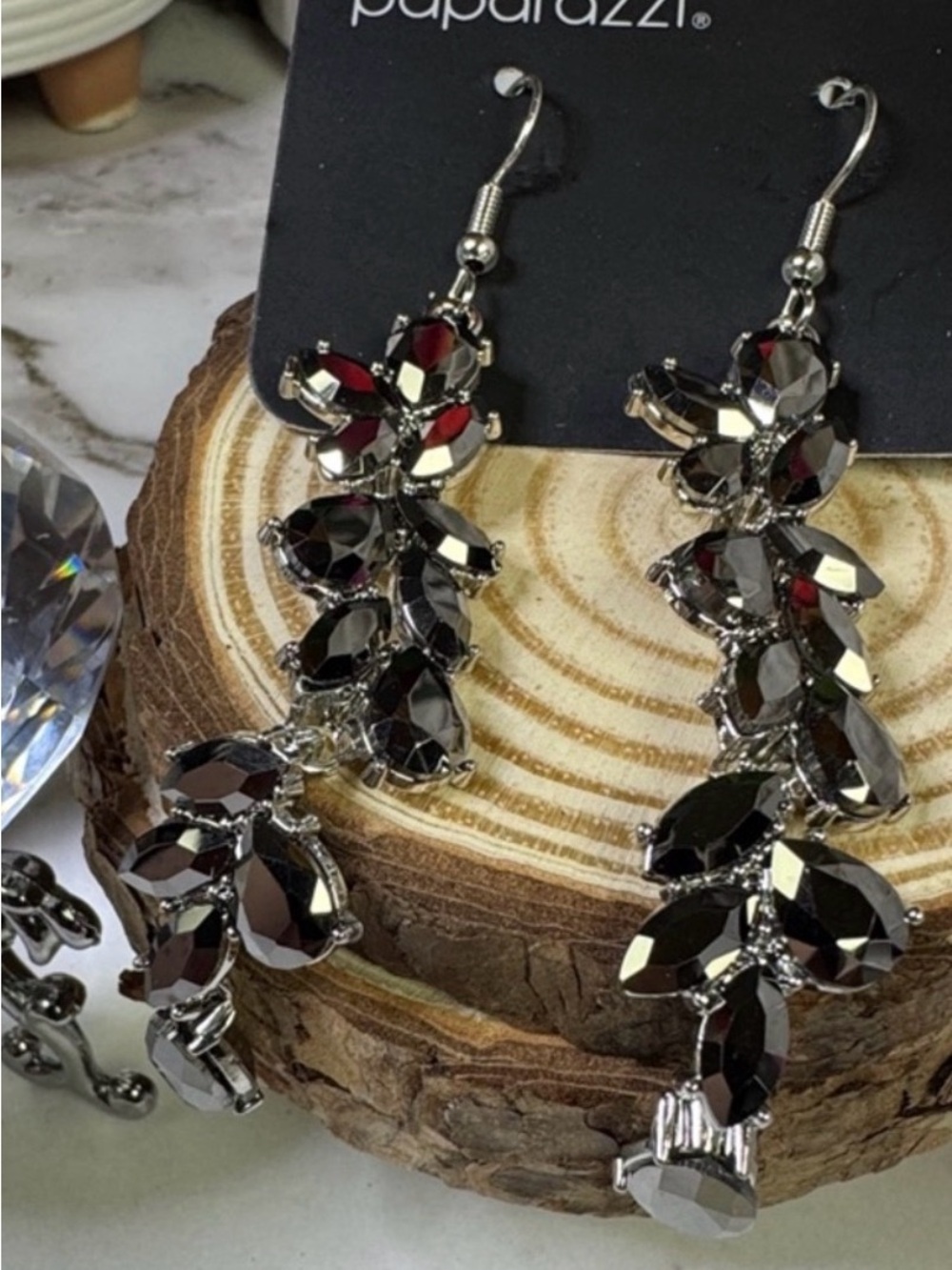 Paparazzi Black Faceted Cascade Drop Earrings-(2 available)